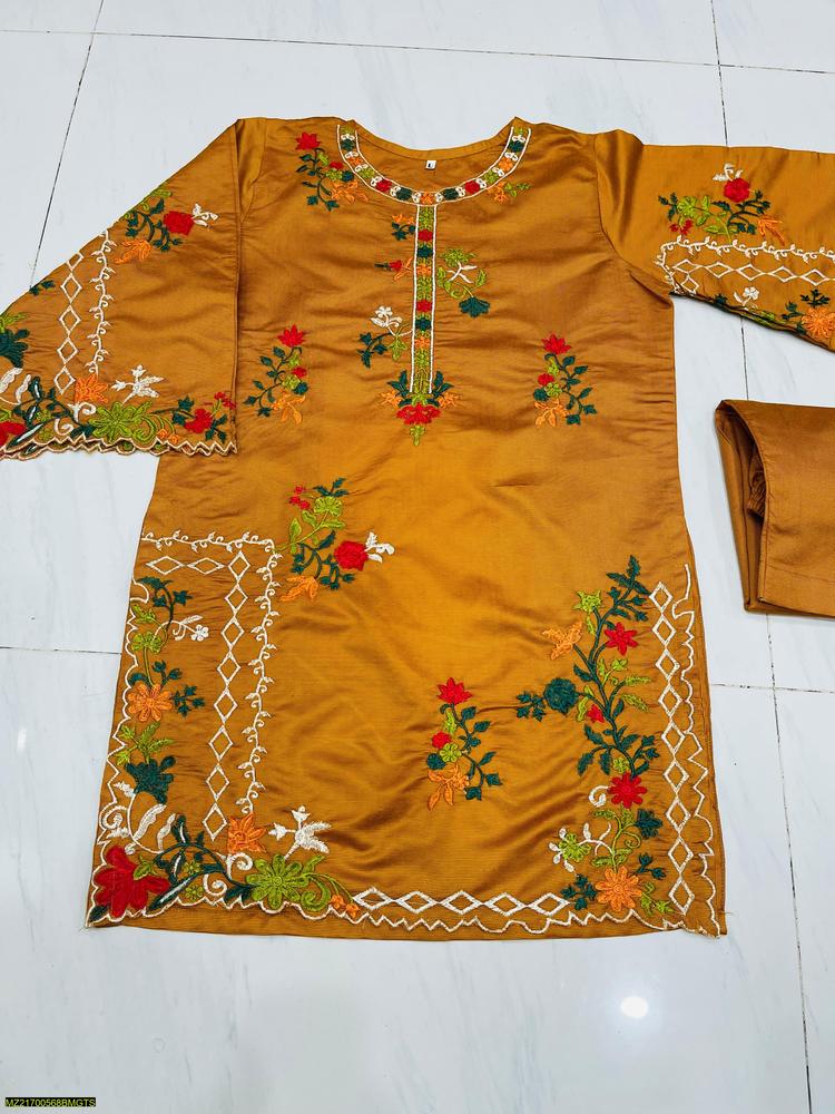 2 Pcs Women's Stitched Khaadi Cut Work Embroidered Suit