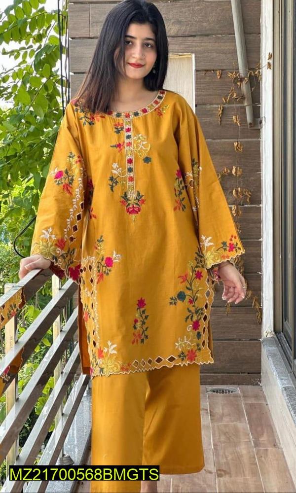 2 Pcs Women's Stitched Khaadi Cut Work Embroidered Suit