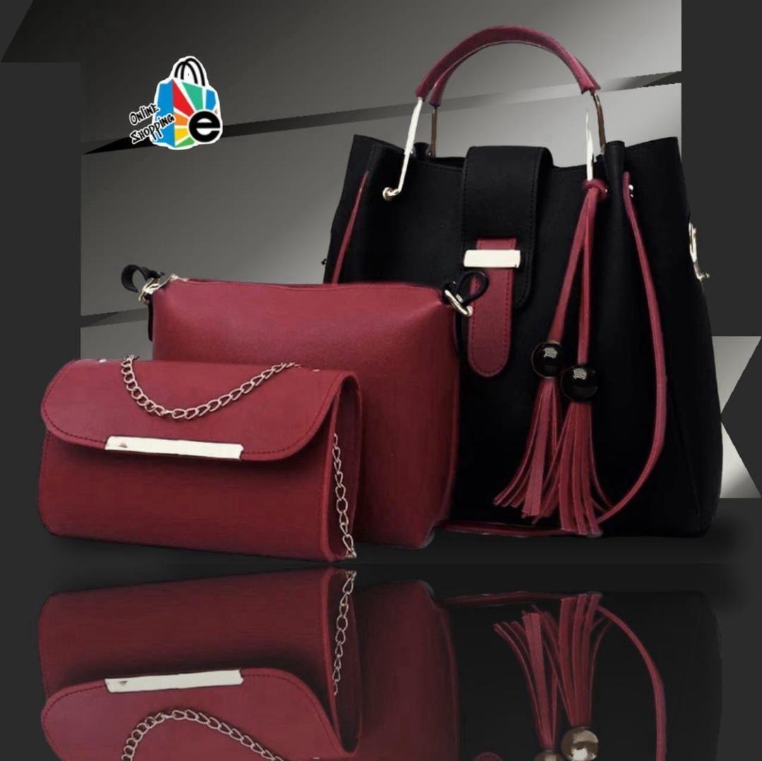 Stylish Women's leather Hand Bag Set - 3 Pcs